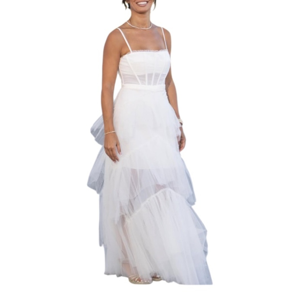 BCBGMAXAZRIA -Oly Tiered Ruffle Tulle Bridal Gown in Gardenia White 👰🏻‍♀️🤍✨